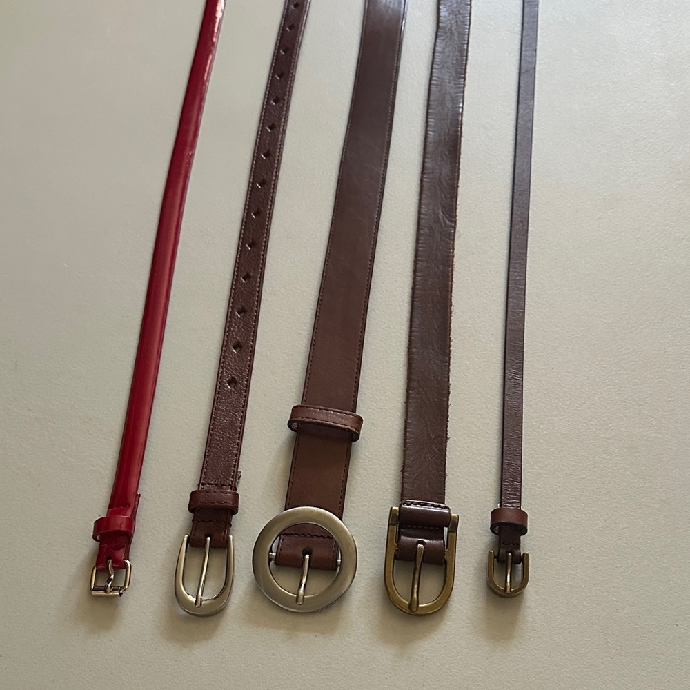 Assorted Women’s Leather Belts and 2 red patent leather belt: Size Small